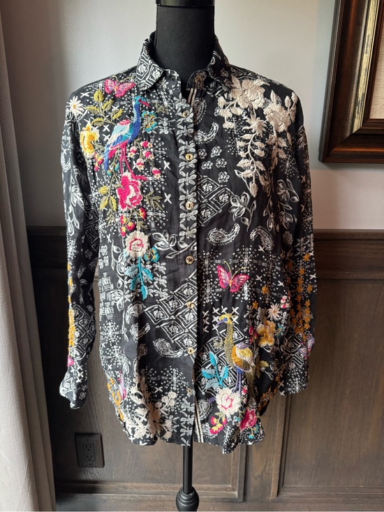 Johnny Was Tops - Johnny Was Senia Heavily Embroidered Oversized Button-Down Shirt xs Euc